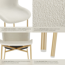 tectake Tessa White and Gold Boucle Padded Dining Chair - thumbnail 4