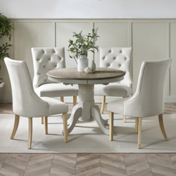 Furniturebox Fowey Kensington Light Grey and Limewash Effect 4 Seater Wooden Extendable Dining Set - thumbnail 1