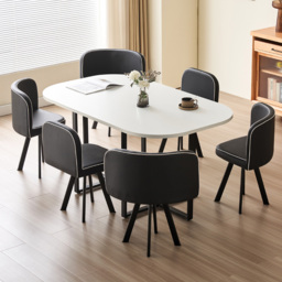 Comfy Living 6 Seater White Square Dining Table Set with Black Chairs