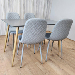 Kosy Koala 4 Seater Faux Leather Diamond Stitch Rectangular Dining Set Grey - thumbnail 3