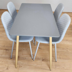 Kosy Koala 4 Seater Faux Leather Diamond Stitch Rectangular Dining Set Grey