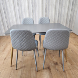 Kosy Koala 4 Seater Faux Leather Diamond Stitch Rectangular Dining Set Grey - thumbnail 2