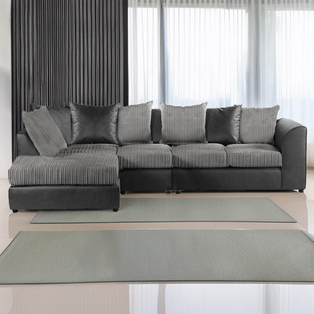 Luxor 5 Seater Black and Grey Jumbo Cord Left Hand L Shaped Corner Sofa with Scatter Back - image 1