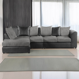 Luxor 5 Seater Black and Grey Jumbo Cord Left Hand L Shaped Corner Sofa with Scatter Back