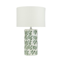 White Fabric Shade Green Botanical Ceramic Table Lamp - thumbnail 1