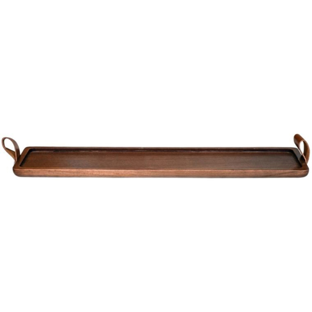 Ivyline Harvey Walnut Wooden Candle Tray with Leather Handles - image 1