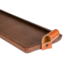 Ivyline Harvey Walnut Wooden Candle Tray with Leather Handles - thumbnail 2