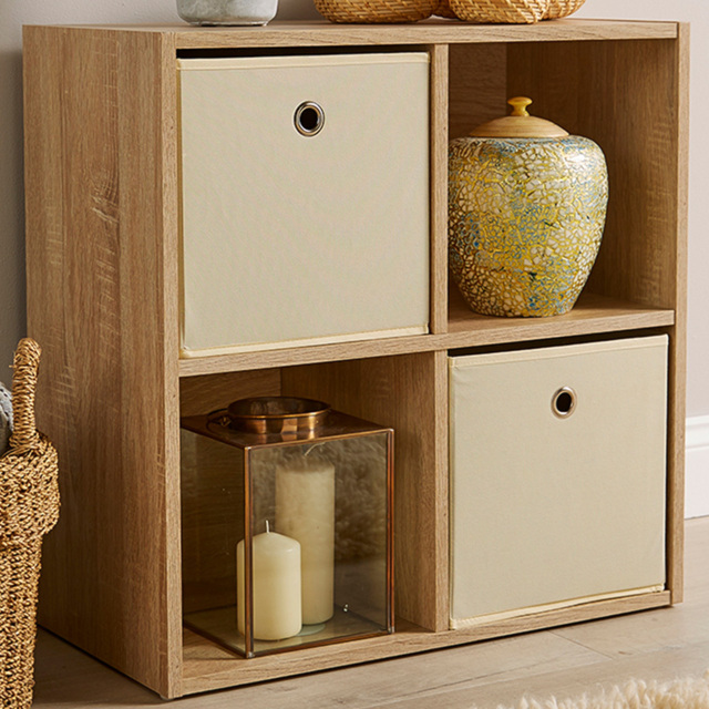 Home Source 4 Shelf Oak Effect Cube Storage Unit - image 1