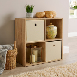 Home Source 4 Shelf Oak Effect Cube Storage Unit - thumbnail 3