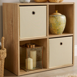 Home Source 4 Shelf Oak Effect Cube Storage Unit - thumbnail 1