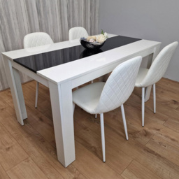 Kosy Koala 4 Seater Faux Leather Gem Pattern Dining Set White and Black