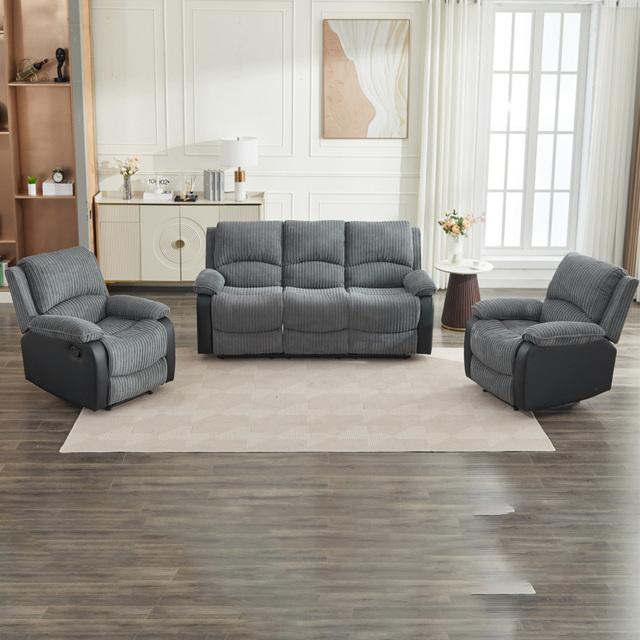 Langham 5 Seater Grey Manual Recliner Sofa Set - image 1