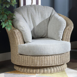 Desser Dijon Lyon Natural Rattan Pebble Fabric Swivel Chair