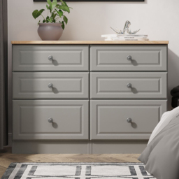 Crowndale Norfolk Dusk Grey and Bardolino Oak 6 Drawer Wide Chest of Drawers Ready Assembled
