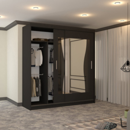 M N Furniture Banton 2 Door Black Curved Mirrored Sliding Wardrobe 203cm - thumbnail 3