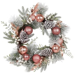 Frosted Green Dusky Rose Bauble Christmas Wreath 61cm