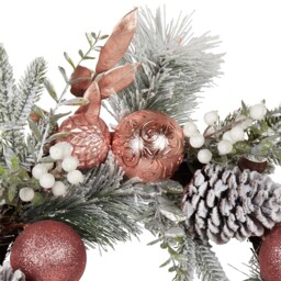 Frosted Green Dusky Rose Bauble Christmas Wreath 61cm - thumbnail 3