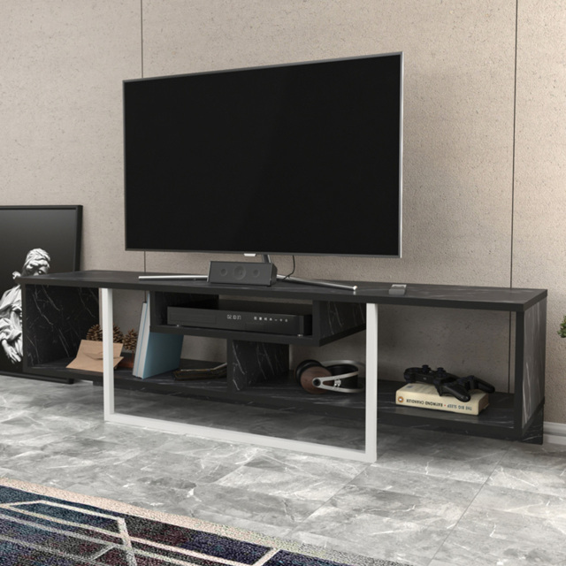 Decorotika Asal Black Marble Effect and White 3 Shelf TV Unit - image 1