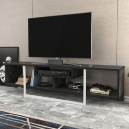 Decorotika Asal Black Marble Effect and White 3 Shelf TV Unit
