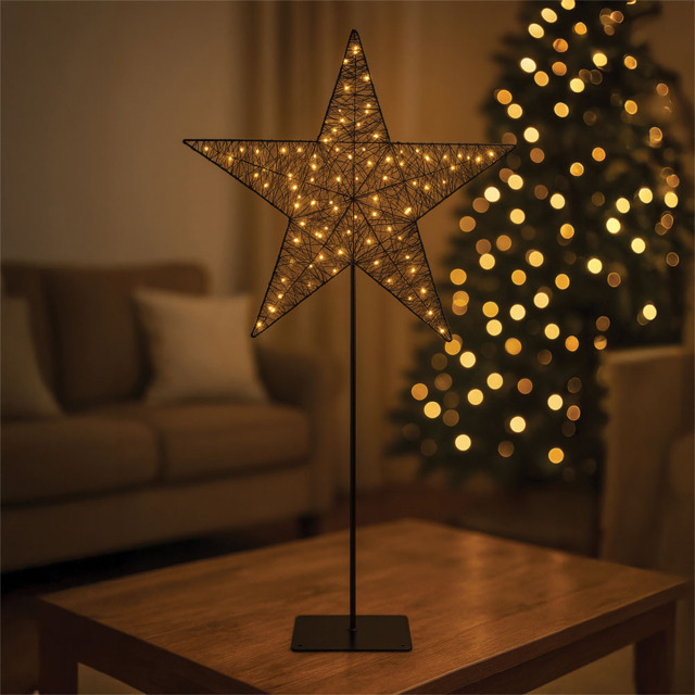 Xmas Haus 100 Warm White LED Black Star on Stand Christmas Decoration 41 x 66cm - image 1