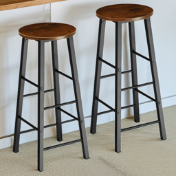 tectake Keynes Set of 2 Dark Wood Bar Stools - thumbnail 1