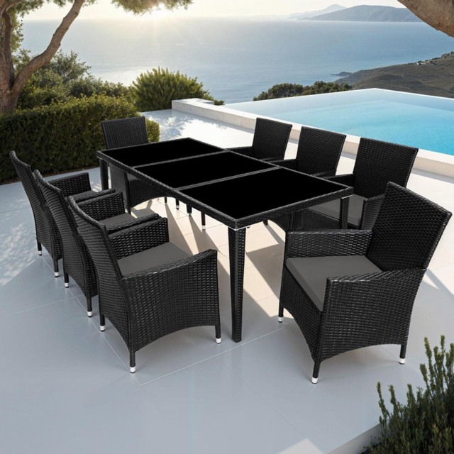 tectake Menorca 8 Seater Black Garden Dining Table - image 1