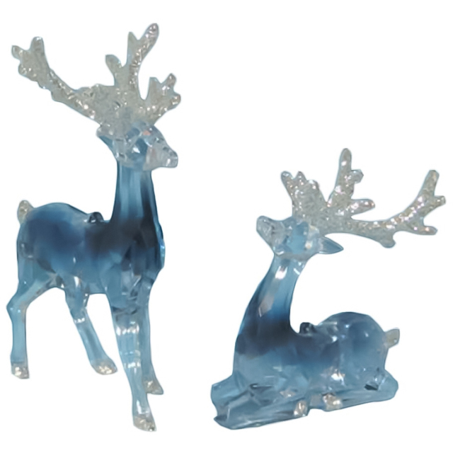 Clear Blue Glittered Reindeer Christmas Decoration