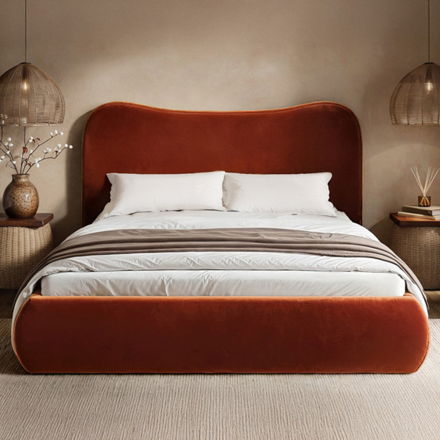 SOLACE+CO Ember Orange King Size Velvet Ottoman Bed - image 1