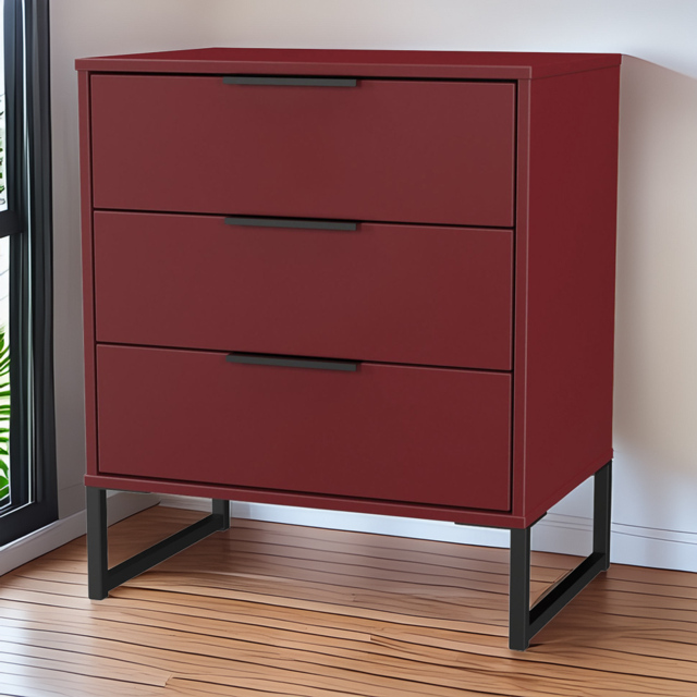 Crowndale Hong Kong 3 Drawer Red Matt Midi Chest of Drawers Ready Assembled - image 1