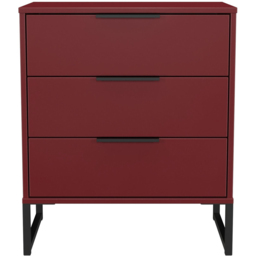 Crowndale Hong Kong 3 Drawer Red Matt Midi Chest of Drawers Ready Assembled - thumbnail 3