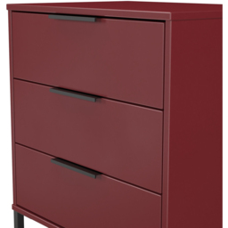 Crowndale Hong Kong 3 Drawer Red Matt Midi Chest of Drawers Ready Assembled - thumbnail 4