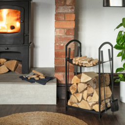 Ivyline Curved Black Metal Log Holder with Companion Set 71 x 39cm - thumbnail 2