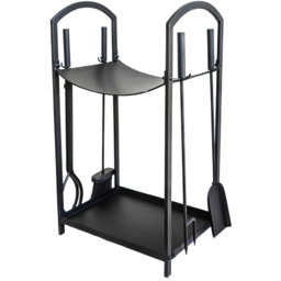 Ivyline Curved Black Metal Log Holder with Companion Set 71 x 39cm