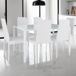 tectake Brandenburg White 6 Seater Faux Leather Dining Table Set