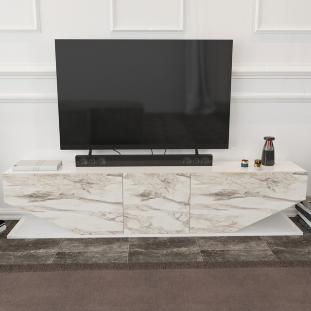 Decorotika Pearl Modern White Marble Effect TV Unit - image 1