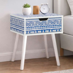 Birlea Santorini Blue and White Single Drawer Bedside Table - thumbnail 1