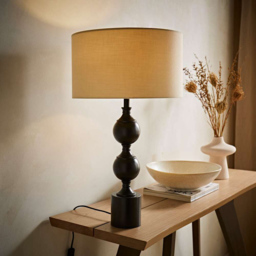 ValueLights Declan Metal Candlestick Table Lamp with Cream Drum Shade and Bulb - thumbnail 3