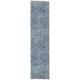 Kukoon Geometric Distressed Denim Blue Rug 60 x 240cm - thumbnail 1