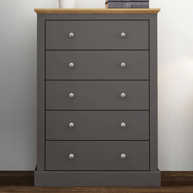 Devon 5 Drawer Charcoal Chest of Drawers - image 1