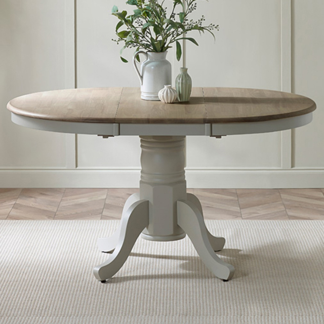 Furniturebox Fowey Light Grey and Limewash Effect 6 Seater Wooden Extendable Dining Table - image 1