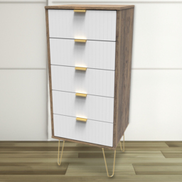 Crowndale 5 Drawer White Matt and Vintage Oak Chest of Drawers Ready Assembled