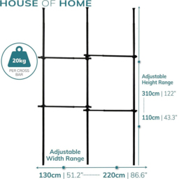 House of Home 2 Tier Double Telescopic Hanging Rail Adjustable Black Wardrobe - thumbnail 4
