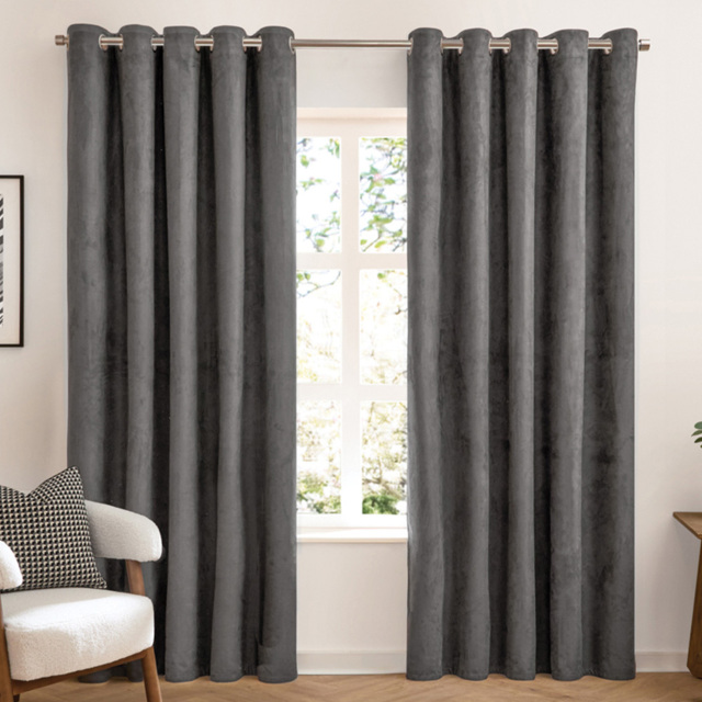 Furn Verso Reversible Suede-Look Blackout Eyelet Curtains Charcoal 229 x 137cm - image 1