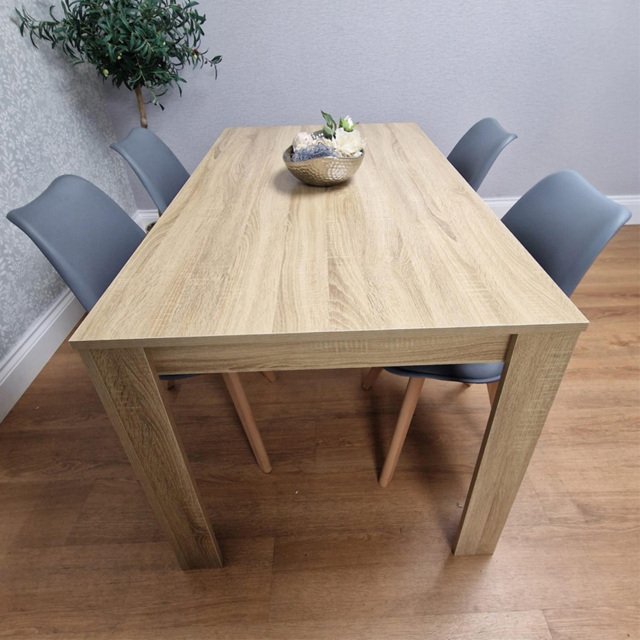 Kosy Koala 4 Seater Plastic Dining Table Set Oak Effect and Grey - image 1
