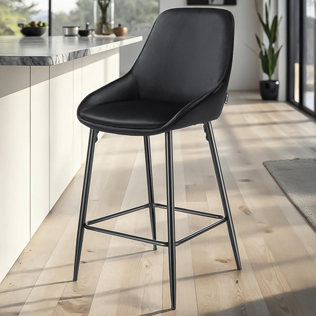 tectake Sierra Set of 4 Black Velvet Look Padded Bar Stools - image 1