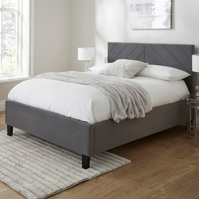 GFW Thea King Size Grey Velvet End Lift Ottoman Bed with Memory Pocket Mattress - image 1