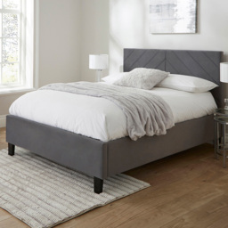 GFW Thea King Size Grey Velvet End Lift Ottoman Bed with Memory Pocket Mattress