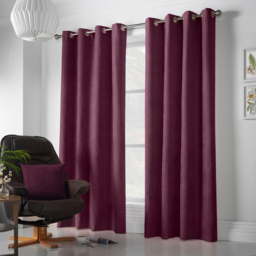 Alan Symonds Velvet Chenille Ring Top Eyelet Curtains Aubergine 142 x 137cm - thumbnail 4