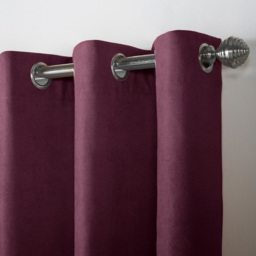 Alan Symonds Velvet Chenille Ring Top Eyelet Curtains Aubergine 142 x 137cm - thumbnail 3