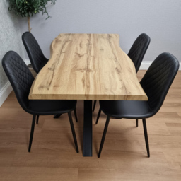 Portland Black Gem Pattern Faux Leather Wooden Tabletop 4 Seater Dining Set - thumbnail 1